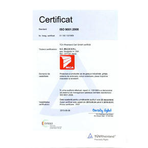Produsele MCA sunt certificate de organisme internationale. Siguranta si calitate atestate TUV Rhein